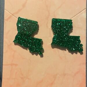Green Glitter Louisiana Earrings